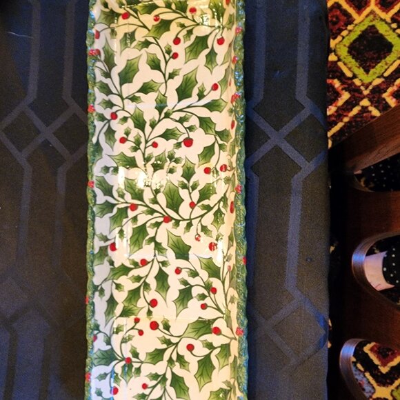 Handpainted Ceramic Holly Berry Planter Set With 3 Square Pots & Tray Holiday De - Picture 7 of 10